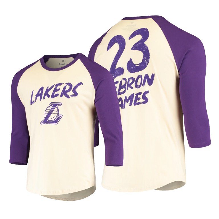 Men's Los Angeles Lakers LeBron James #23 NBA Top Scorer Raglan Cream Puple Legend Cream Purple Basketball T-Shirt PCF8183OK